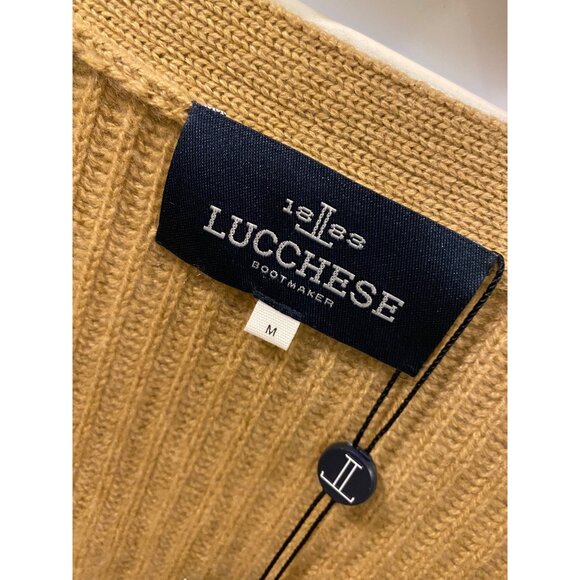 Lucchese 100% Cashmere Fisherman Rib Cardigan size M Camel Tan NWT - Picture 4 of 9